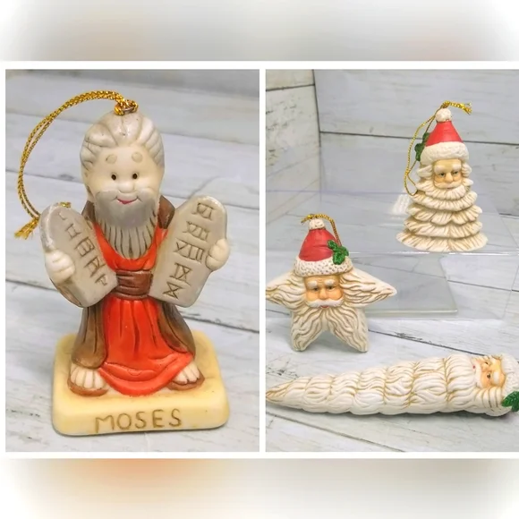 Vtg Santa Christmas Tree Star Ceramic HOL 1991 Moses Ornaments Decorations 4pcs